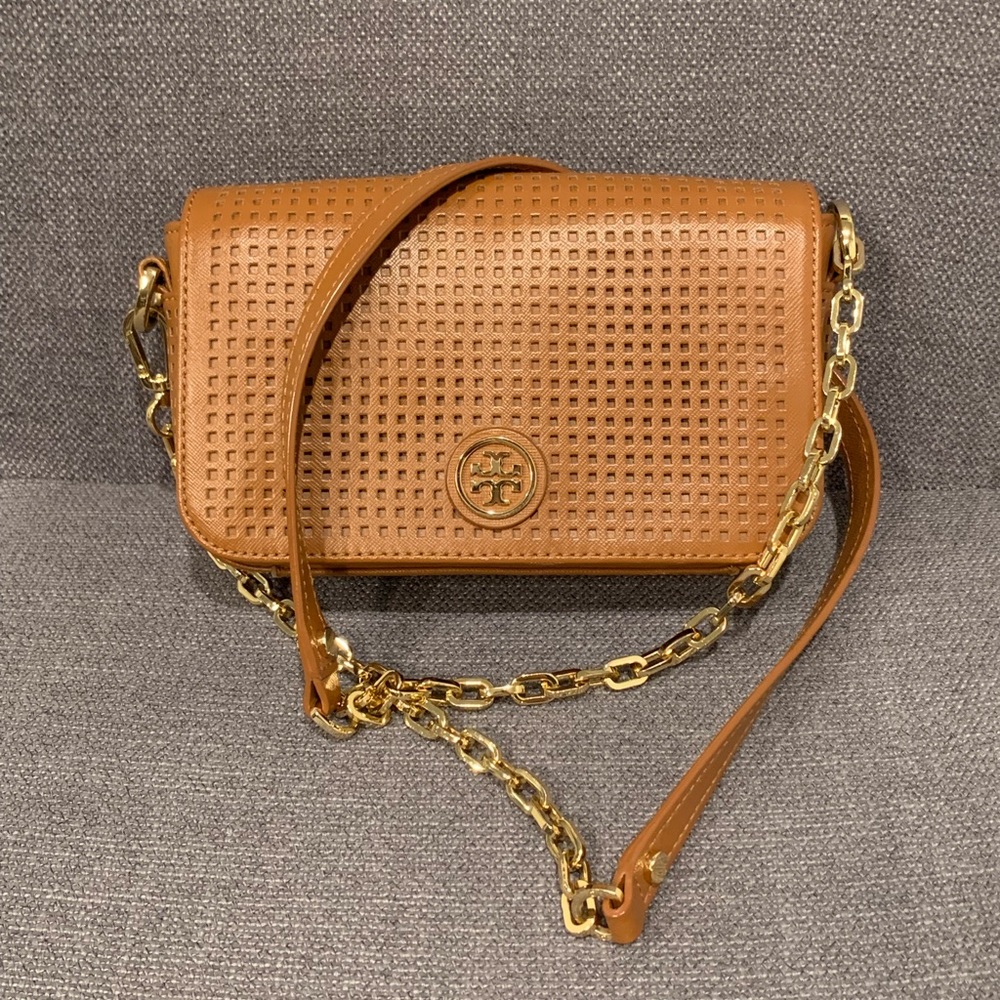 Robinson Perforated Gold Chain Leather Cross Body